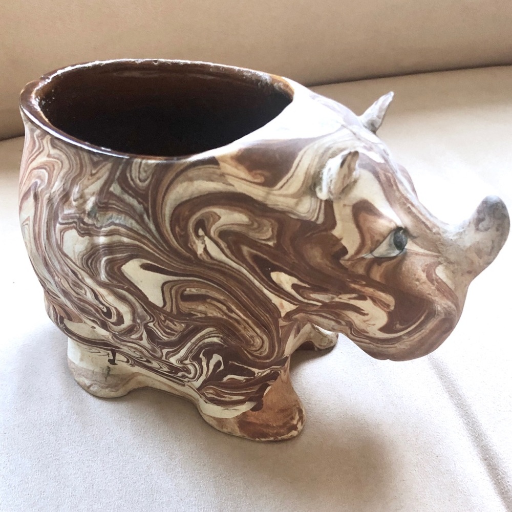 Rhino Marbled Clay Planter Decorative Container